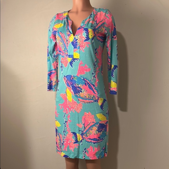 Lilly Pulitzer RIVA DRESS Shorely Blue Sandstorm FISH SEALIFE Sz S - Picture 6 of 15